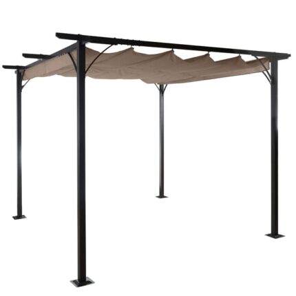 Pergola HWC-C42, pavillon de jardin, cadre stable à 6 cm + toit ouvrant - 3x3m taupe