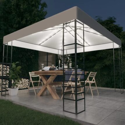 The Living Store - Chapiteau de jardin avec guirlande lumineuse à LED 3x3 m Blanc