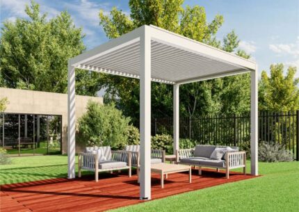 Pergola bioclimatique Huun Mezzo HUUN, 4x3m dim. ext. (cas échéant incl. débord de toit) revêtu par poudre, 12m² superficie totale