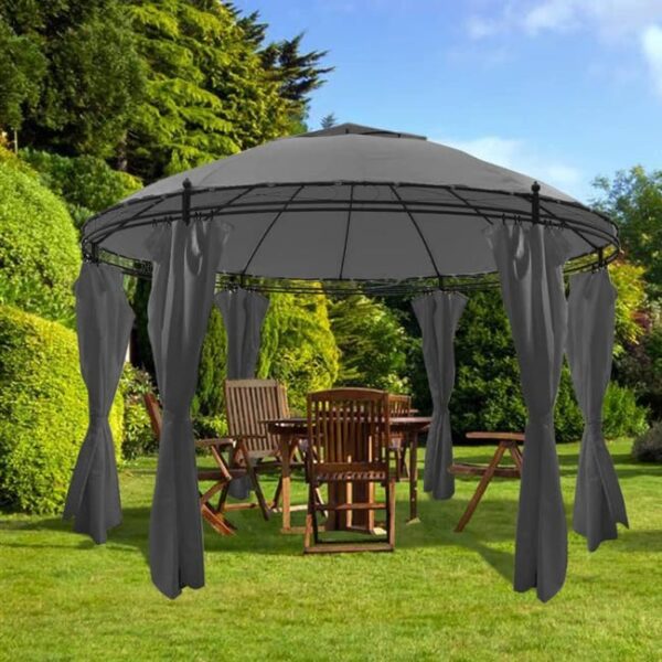 Tonnelle de jardin avec rideaux Rond 3,5 x 2,7 m Anthracite CFW326681