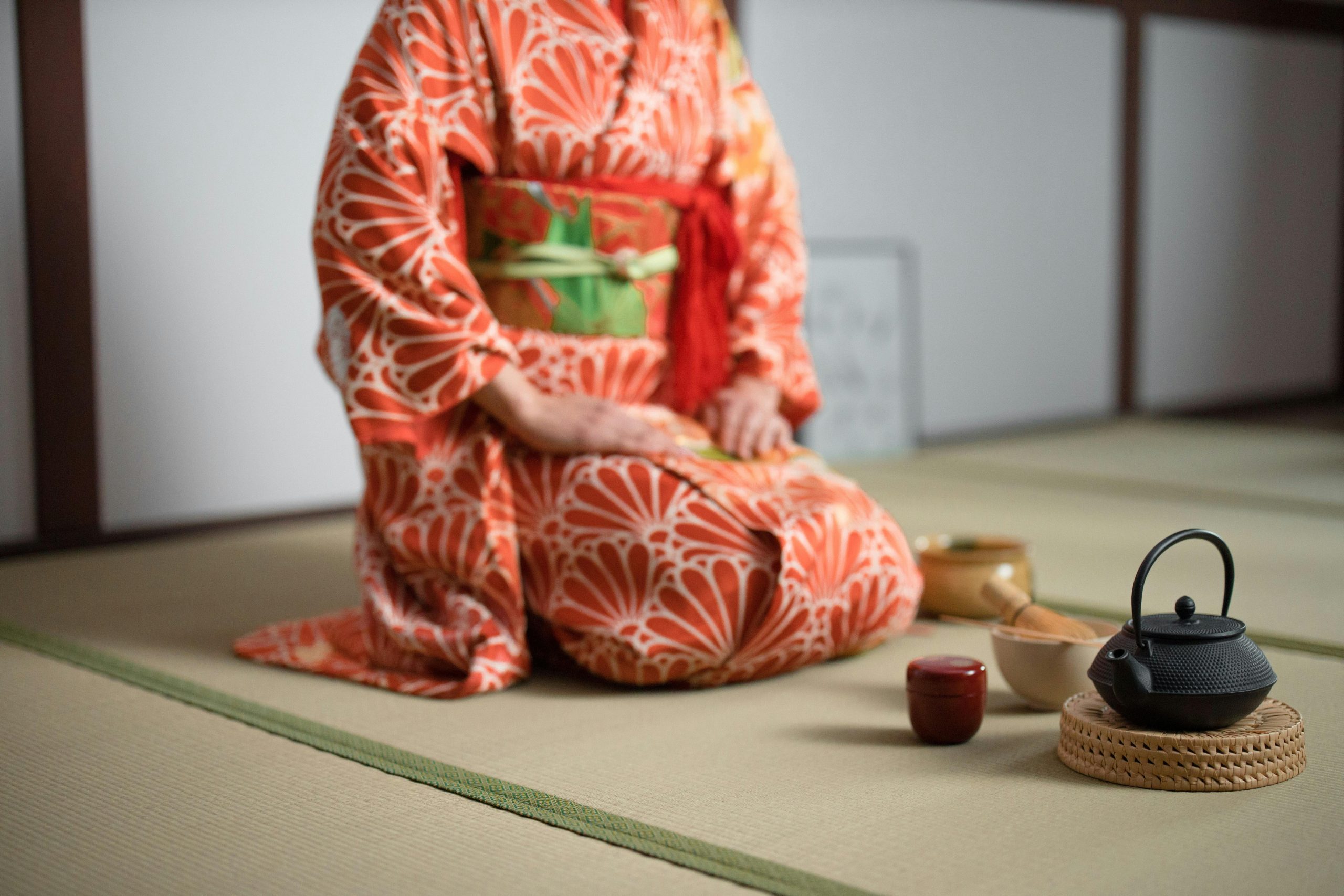 Détails d'un tapis en fibres naturelles pour intérieur japonais