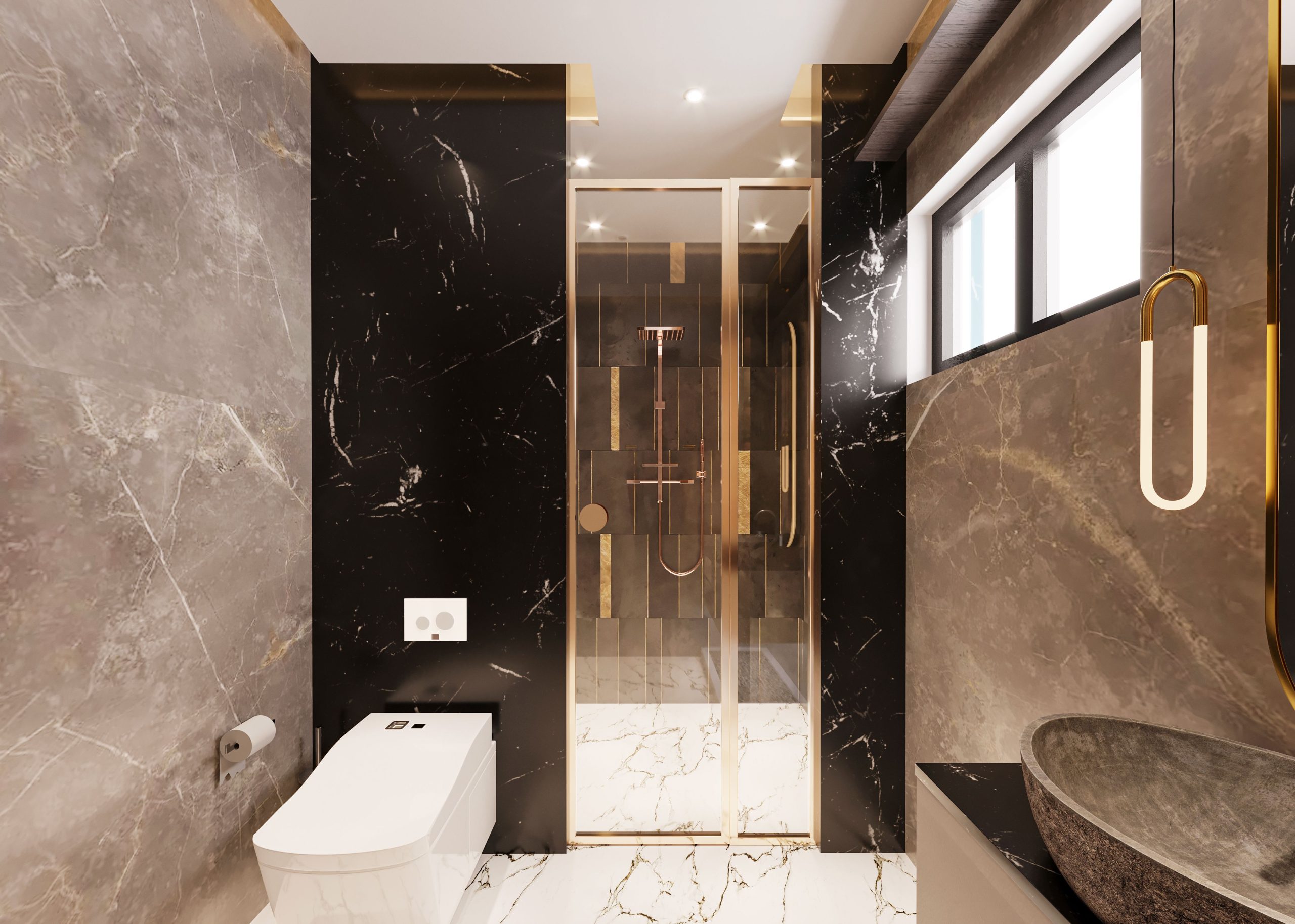 Salle de bain marbre douche toilettes vasque